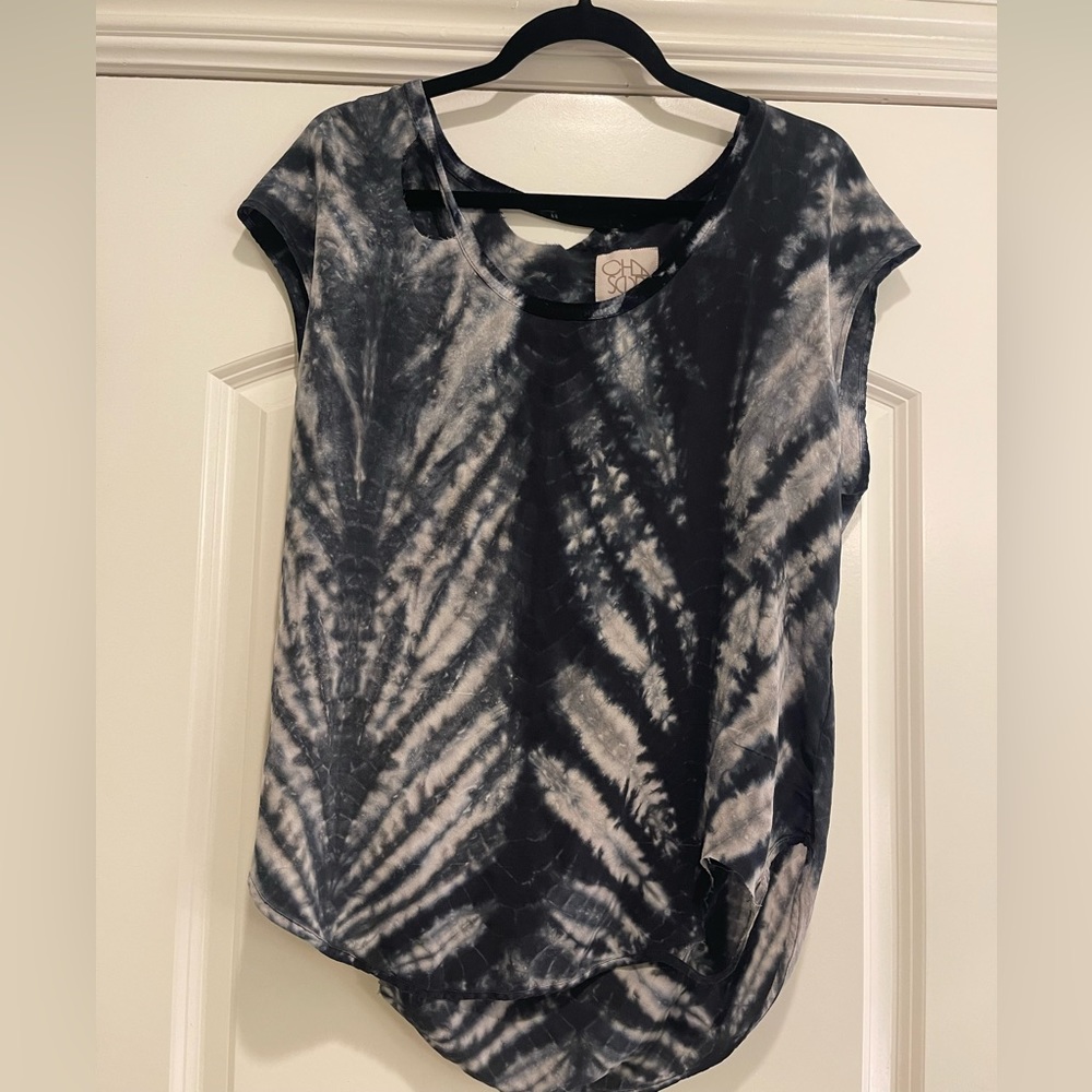 Chaser Tie Dye Distressed/ripped 100% Crepe De Chine Silk Top - M